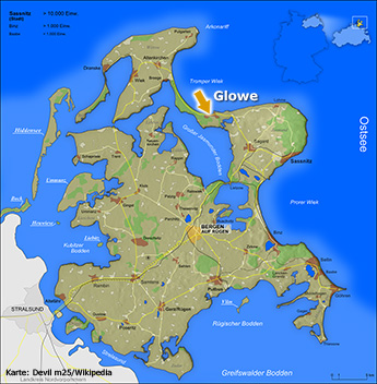 Übersichtskarte von der Insel Rügen - Karte: Devil m25/Wikipedia